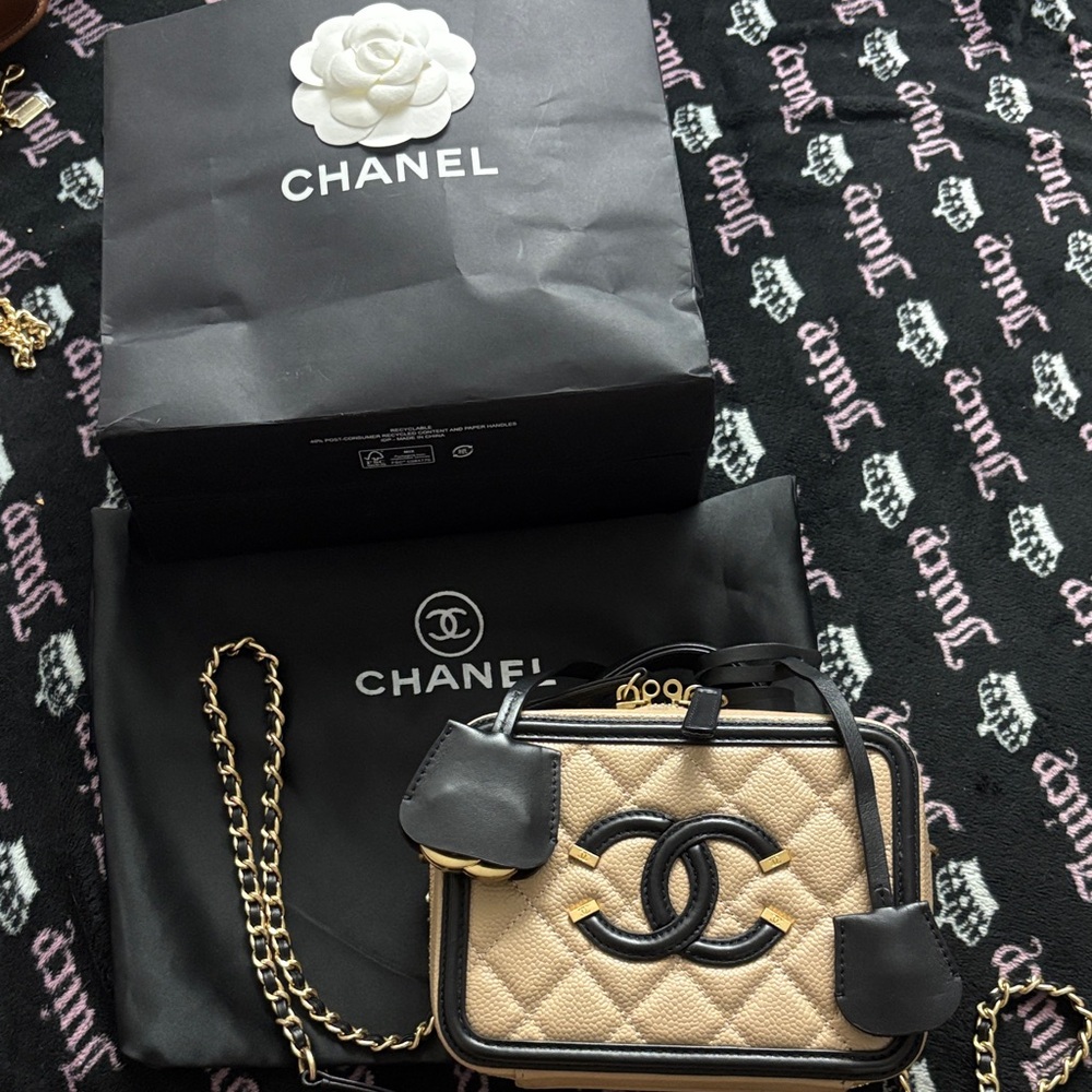 Chanel Tan and Black Quilted Mini Bag